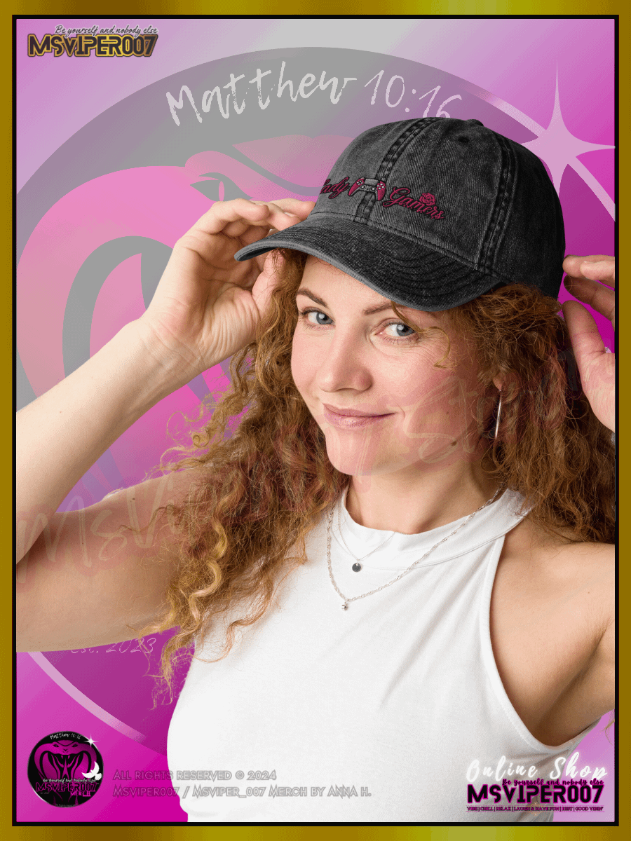 Vintage Cap [ Embroidered Design(s) ] - MsViper007's " Lady Gamers [flamingo]" Vintage Cotton Twill Cap by Anna H. product image (6)