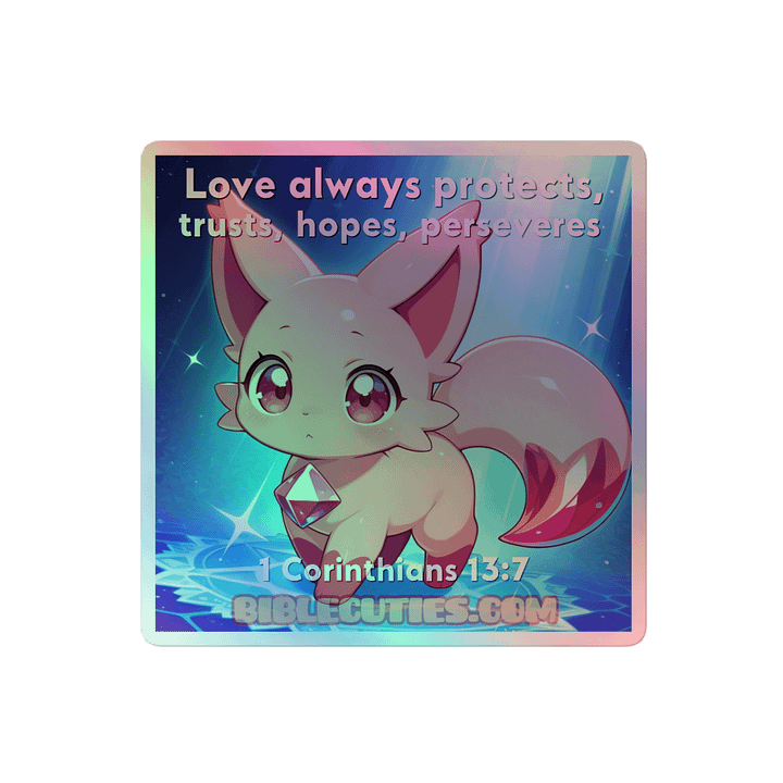 Bible Cuties Joanna - Love always protects, trusts, hopes perserveres Holographic Sticker product image (2)