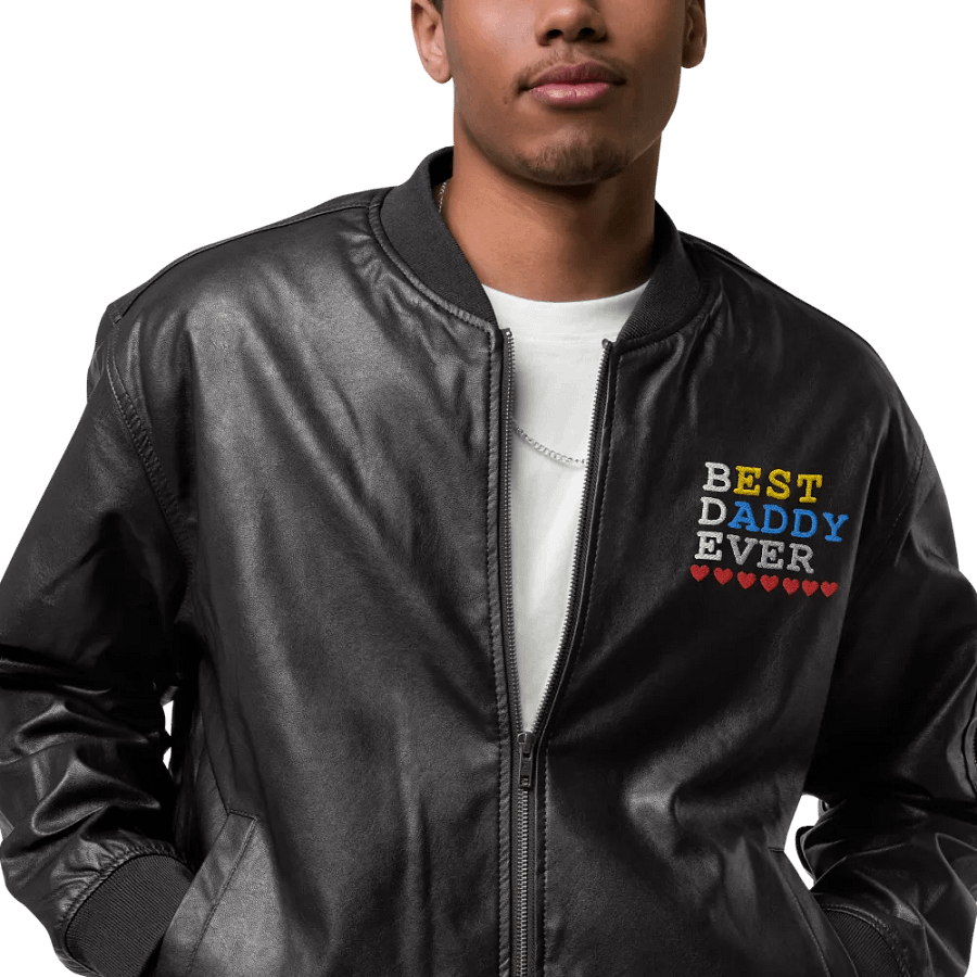 Best Daddy Ever Threadfast Apparel Faux Leather Bomber Jacket product image (6)