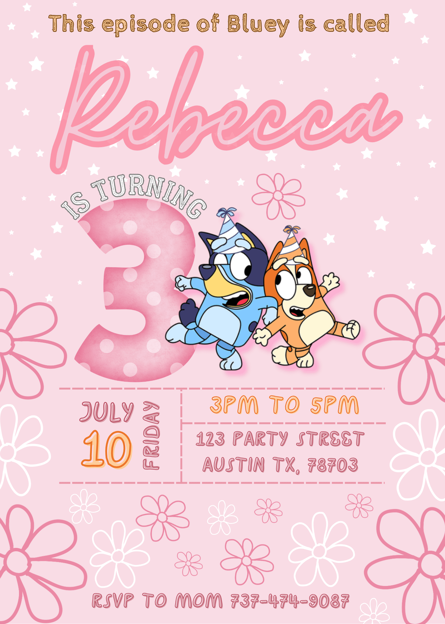 Digital Bluey Pink Birthday Invitation- Canva - 1-10 numbers product image (2)