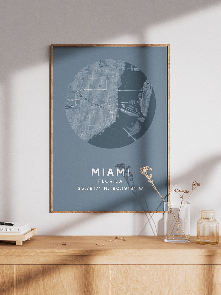 Miami Street Map Poster – Blue Minimalist Circular City Art product image (1)