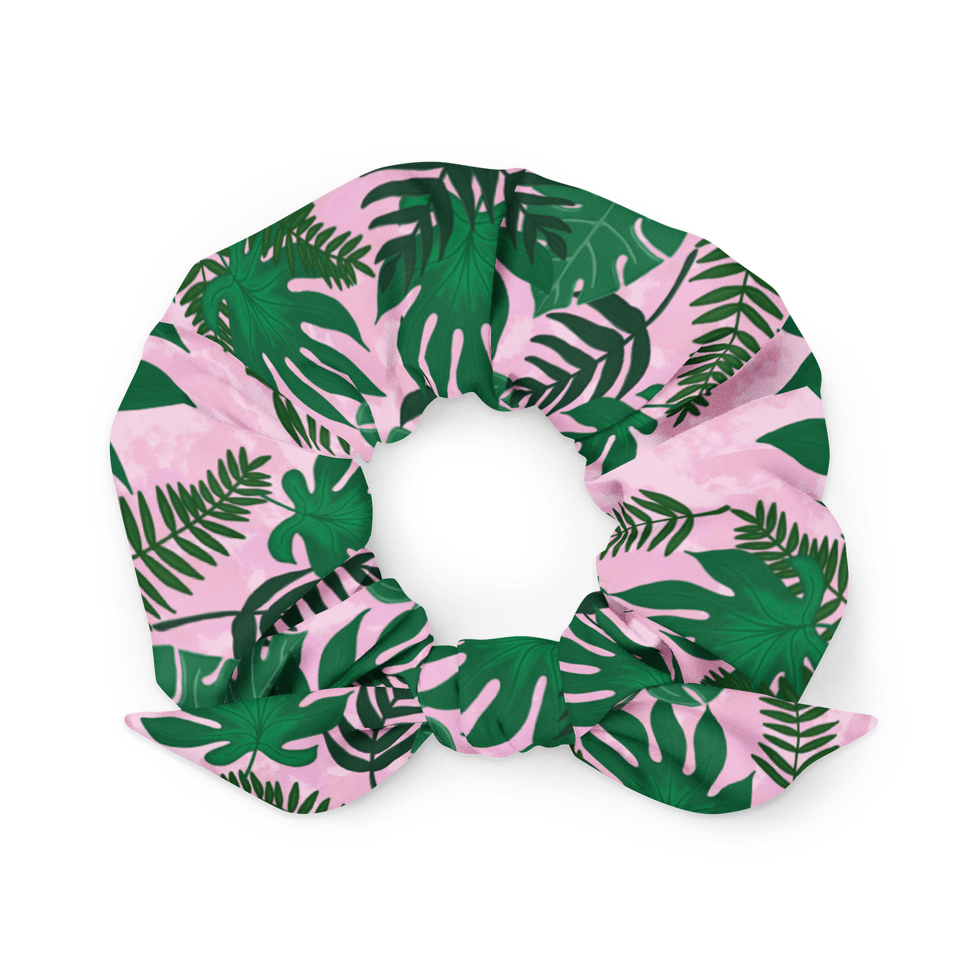 Jungle Leaves Pattern-Pink Background Scrunchie product image (2)