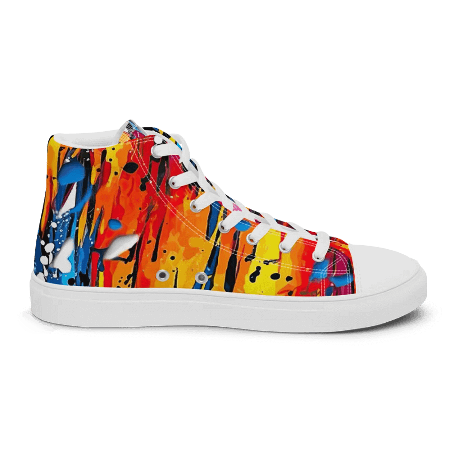 Custom Design Womans High Top Sneakers _ Calceonova Streetwear _ Abstract Graffiti Art Mountain Blizzard _ Vibrant Colored Sneakers product image (9)