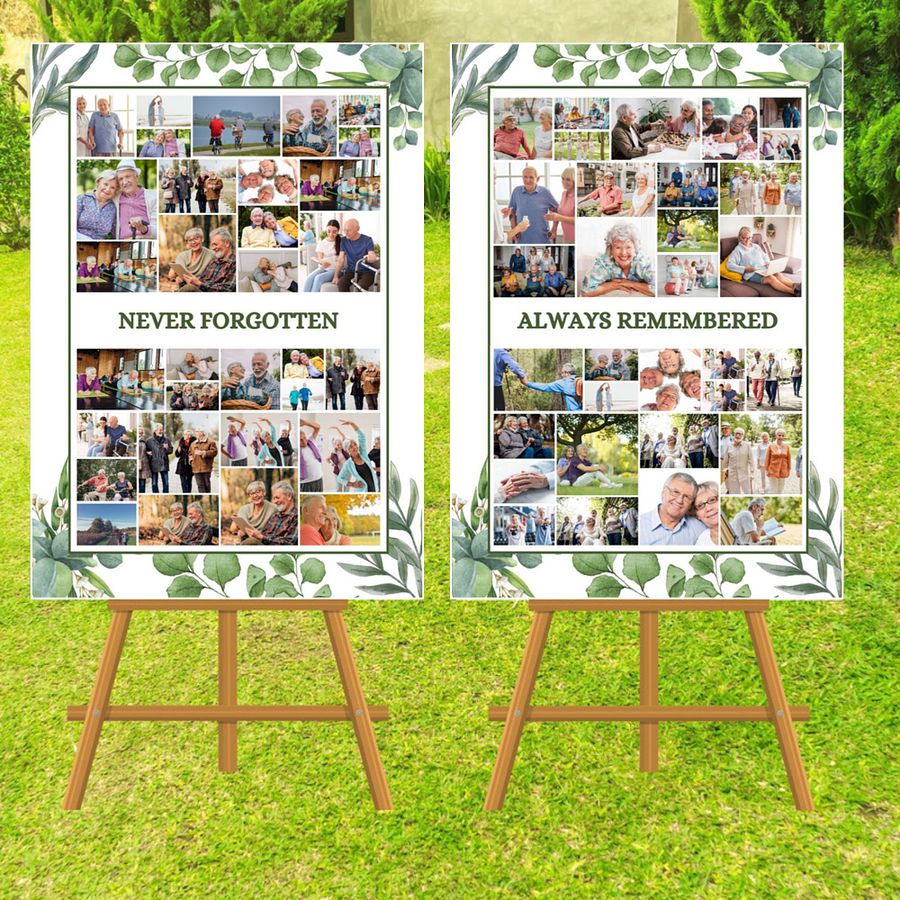 Green Leaves Funeral Photo Collage Sign Set Canva Template product image (4)