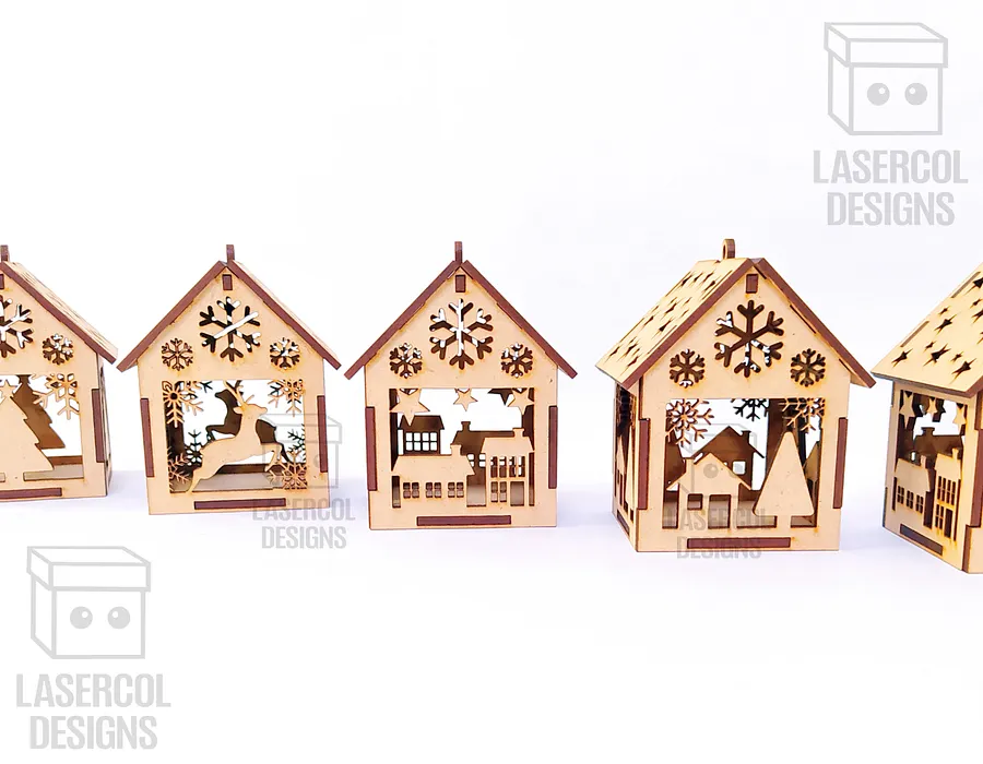 Christmas House Ornaments Set 3 (2 Sizes, 5 Styles) - Laser Cut Files product image (8)