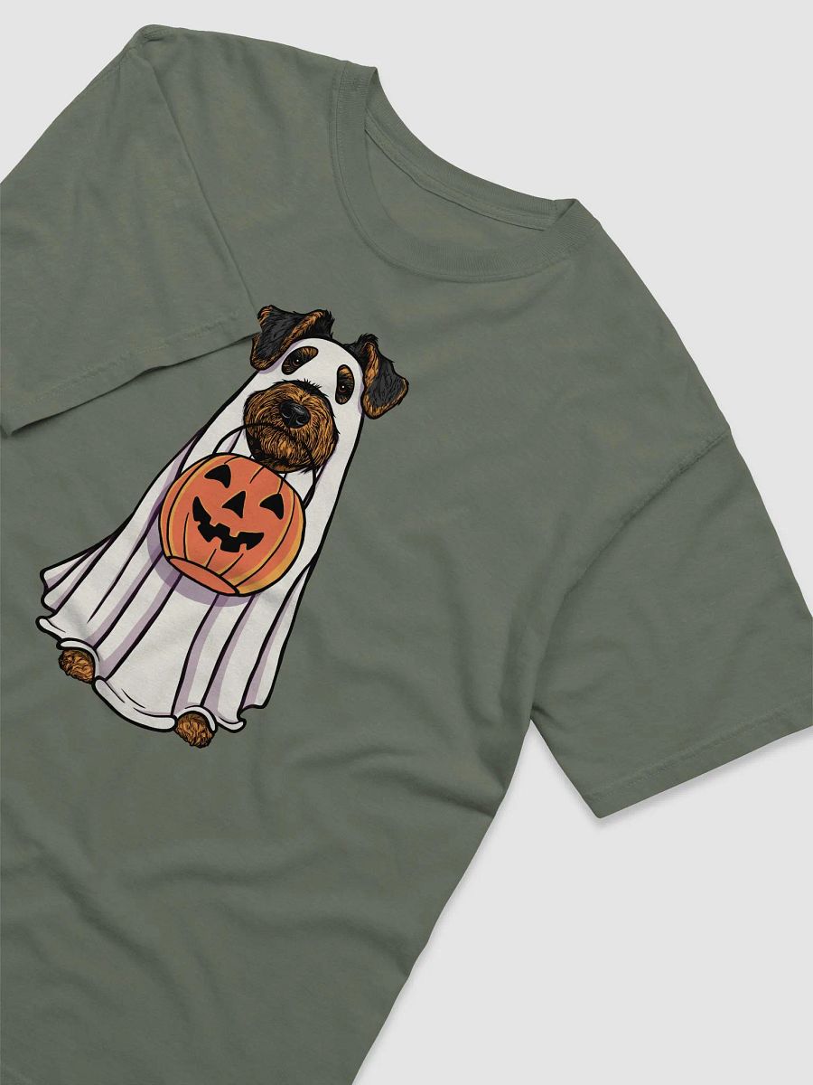Funny Halloween Airedale Terrier(Black & Tan) T-Shirt | Funny Airedale Wearing a Ghost Costume and Holding a Pumpkin Basket product image (10)