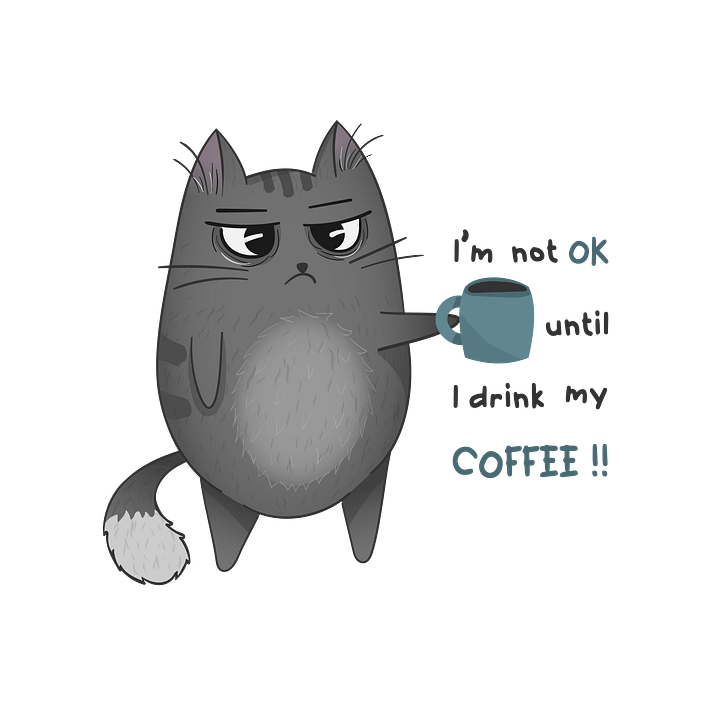 Cute gray cat with a cup of coffee product image (1)