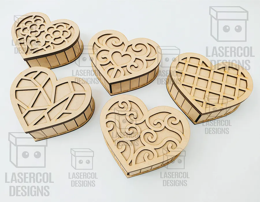 Heart Shaped Box Set 1 (5 Styles, 3 Sizes) - Laser Cut Files product image (6)