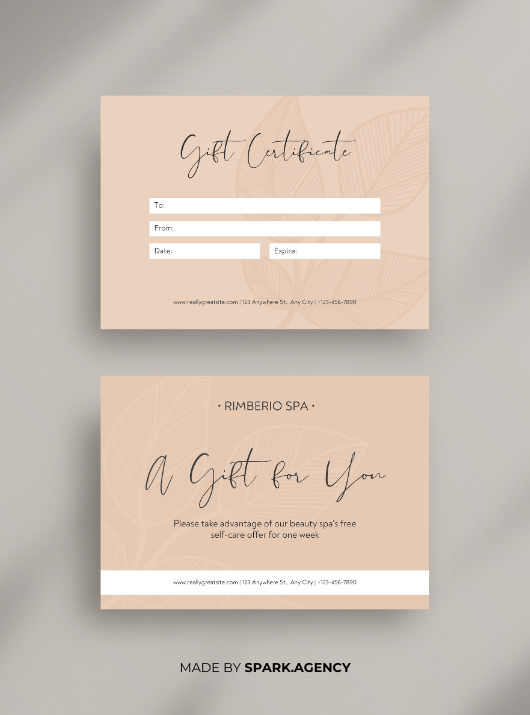 Beige and Brown Aesthetic Spa Gift Certificate Card product image (2)