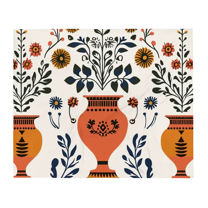 Greek Amphora Bloom: Folk Art Throw Blanket product image (2)