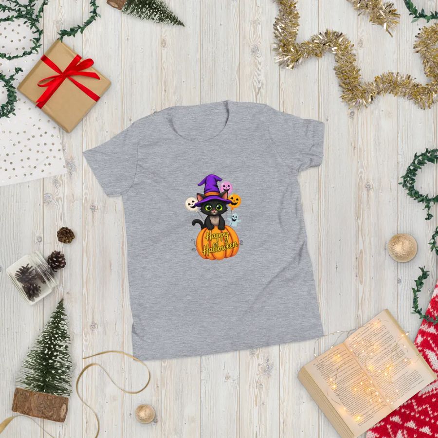 Witchy Sitting Pumpkin Cat Youth T-shirt product image (5)