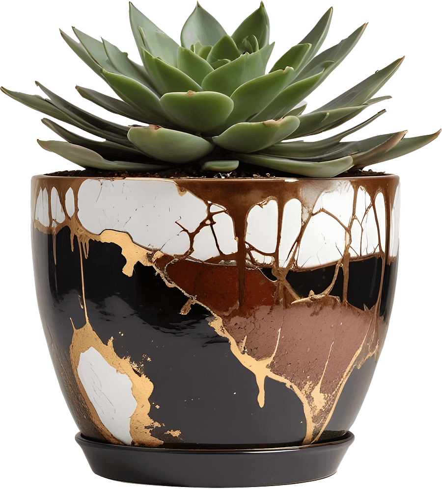 Kintsugi Elegance – Planter with Gold Detailing PNG product image (1)