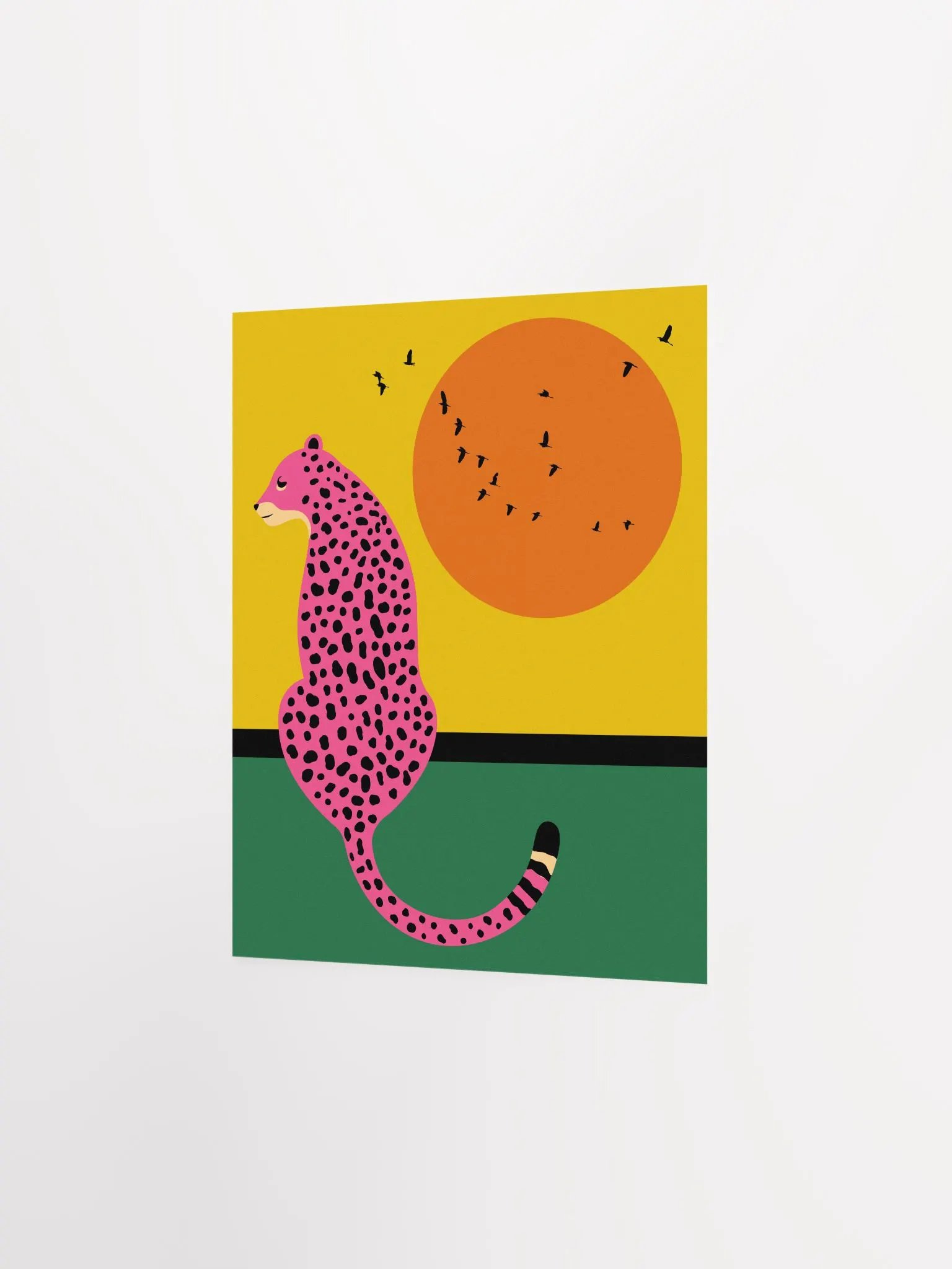 Pink Leopard with Sunset Scenery Colorful Art Print product image (7)