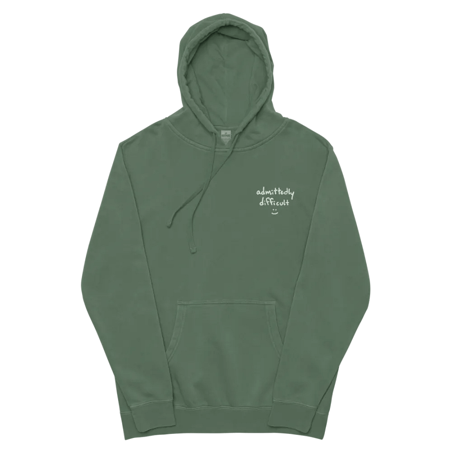 admittedly difficult (white thread) embroidered pigment hoodie product image (37)