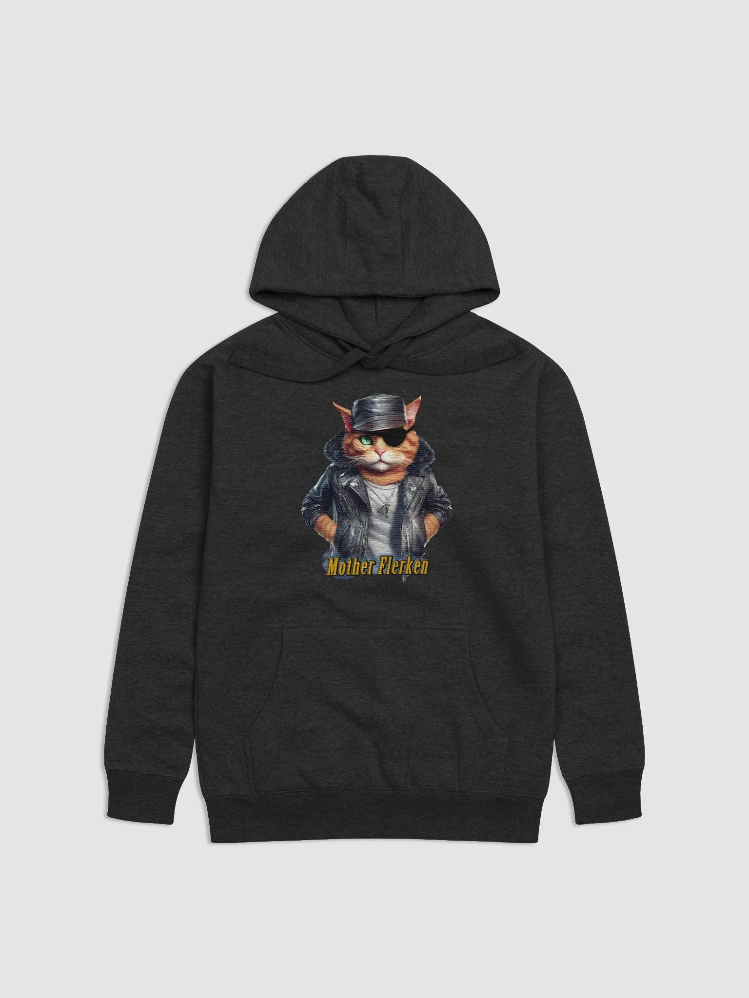 Mother Flerken cat wearing a black leather jacket with a cap Hoodie product image (1)