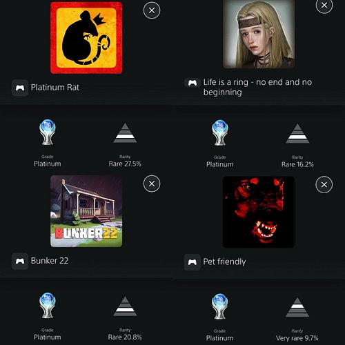 Platinum Trophies #385-#388

- RatShaker (PS5)
- The Mildew Children (PS4) 
- Bunker 22 (PS5)
- Canine (PS5) 

#canine #bunke...