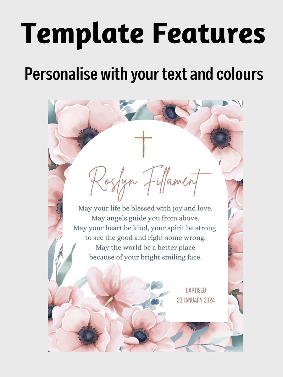 Pink Floral Arch Border Baptism Canva Template product image (5)