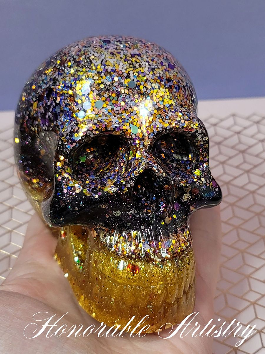 Purple and Gold Glitter Mix Resin Skull product image (3)