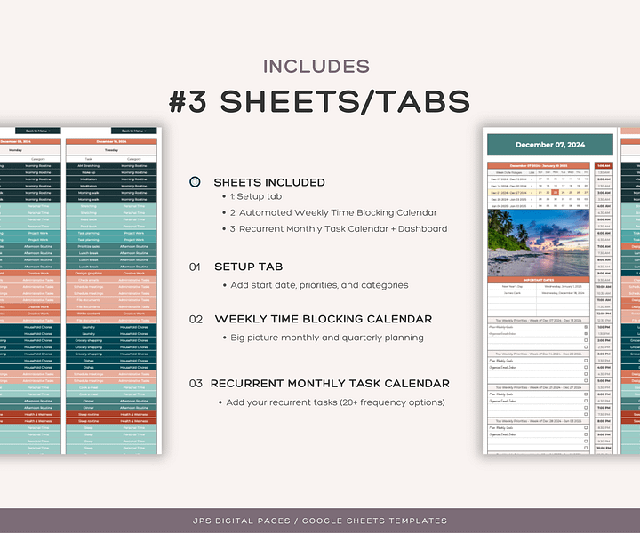 Time Blocking Planner, Google Sheets Template product image (2)