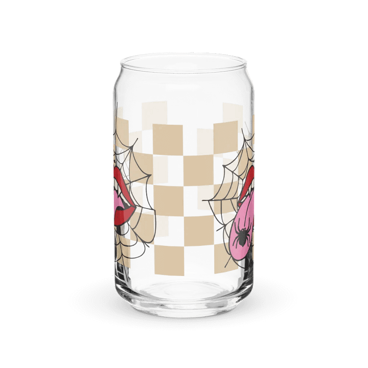 Spooky Chic: Halloween Glassware -Playful Spider and Tongue Design - Can, Wood Cover and Metal Straw product image (1)