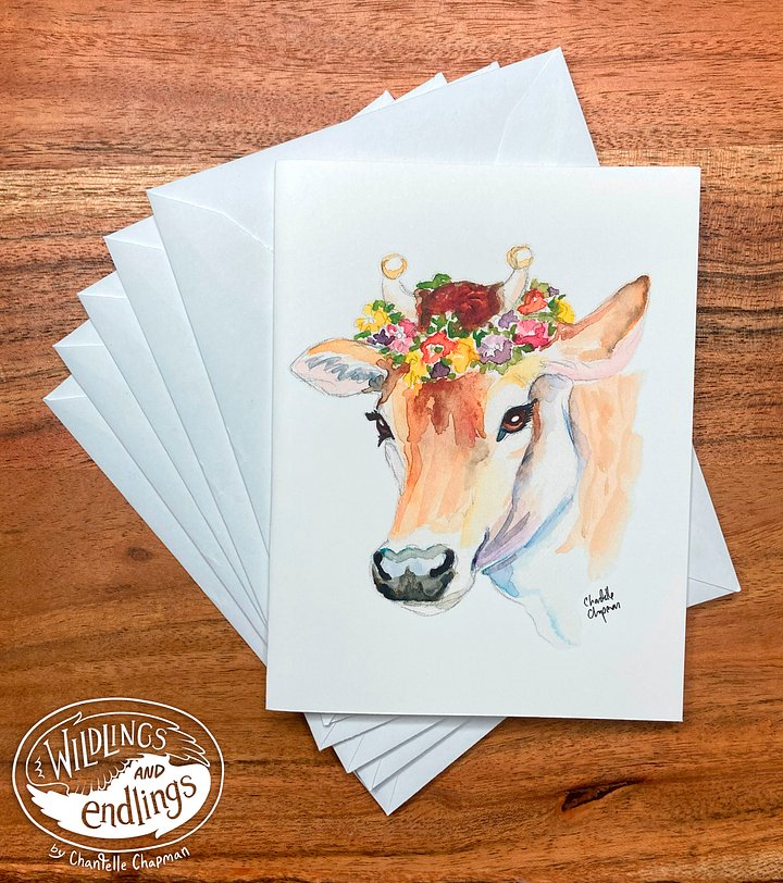 'May Queen', Jersey Cow with Flower Crown - Set of 5 A2 Notecards with Envelopes product image (2)