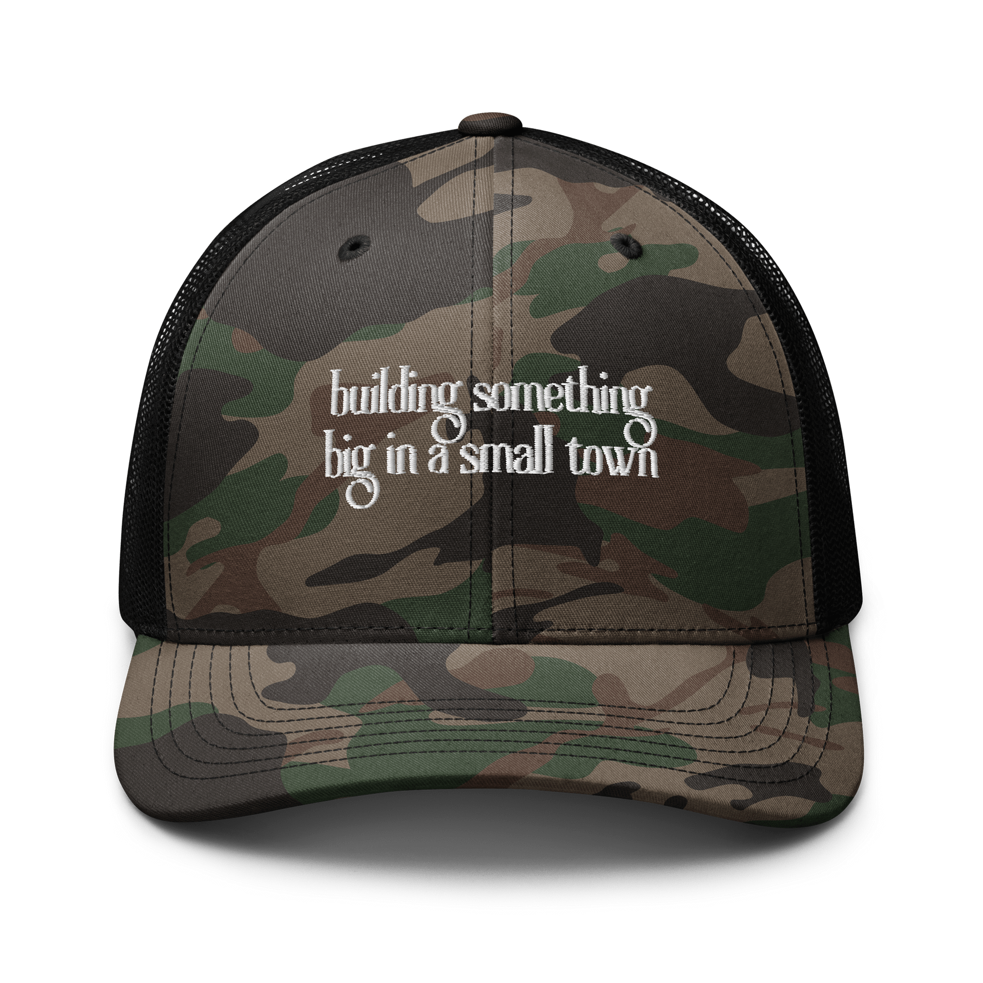 Building Something Big In A Small Town Camouflage Trucker Hat product image (1)