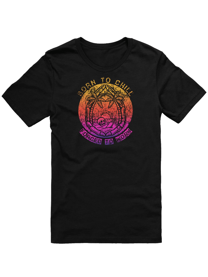 Born To Chill Forced To Work T-Shirt | Funny Work-Life Balance Tee | Retro Sunset Skull Graphic product image (1)