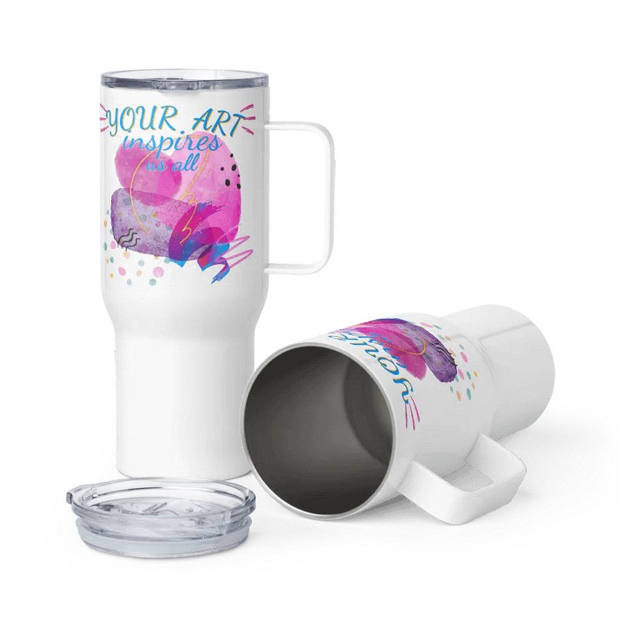nsulated stainless steal travel mug depicting “your Art inspires us All’. Perfect gift for the Arty person, mom, wife, daughter, friend or colleague who appreciates stylish designs product image (6)