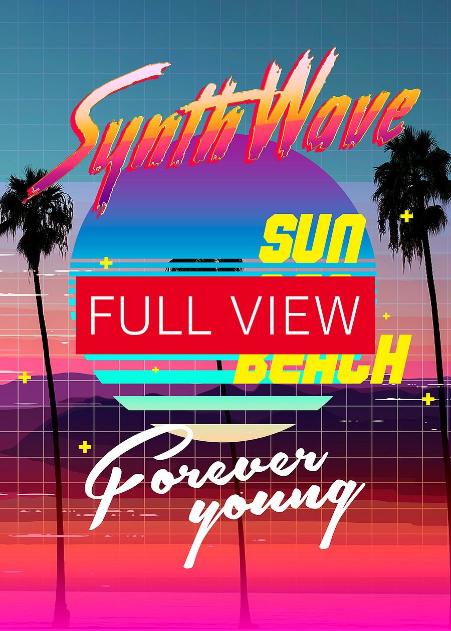 Synthwave poster: Sun. Sea. Beach [retrowave/vaporwave/synthwave] — aesthetic poster, retrowave art print, neon poster, 80s poster product image (3)
