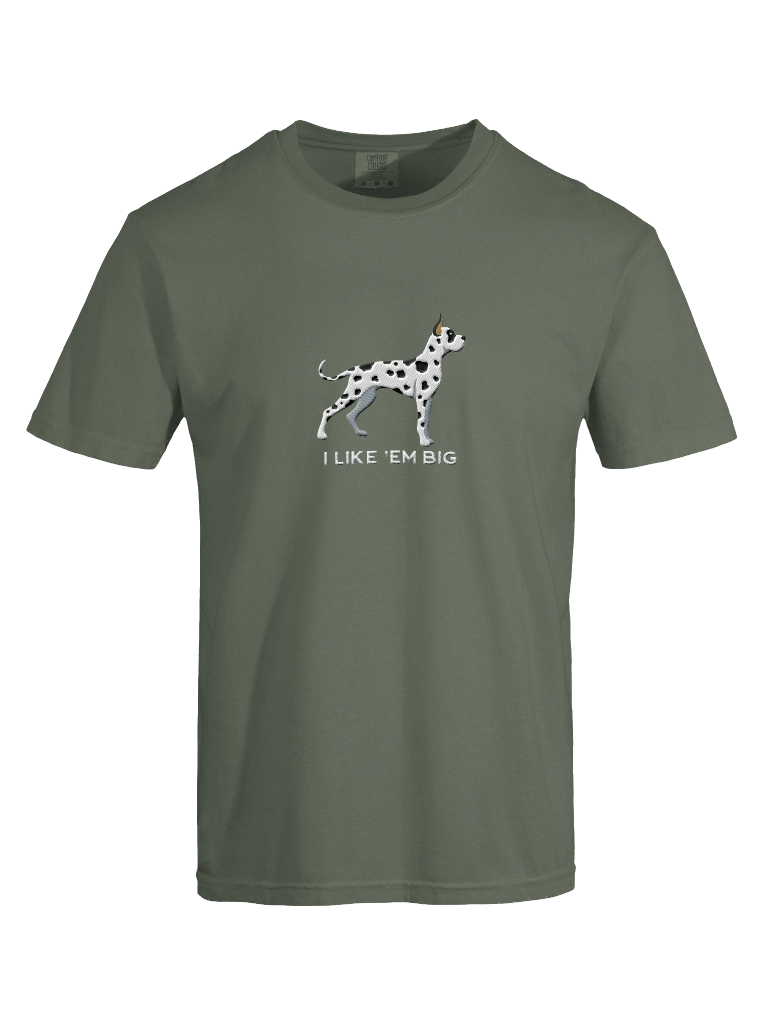 I Like 'Em Big T-Shirt(Embroidered) of a Great Dane(Harlequin, Cropped Ears) product image (27)
