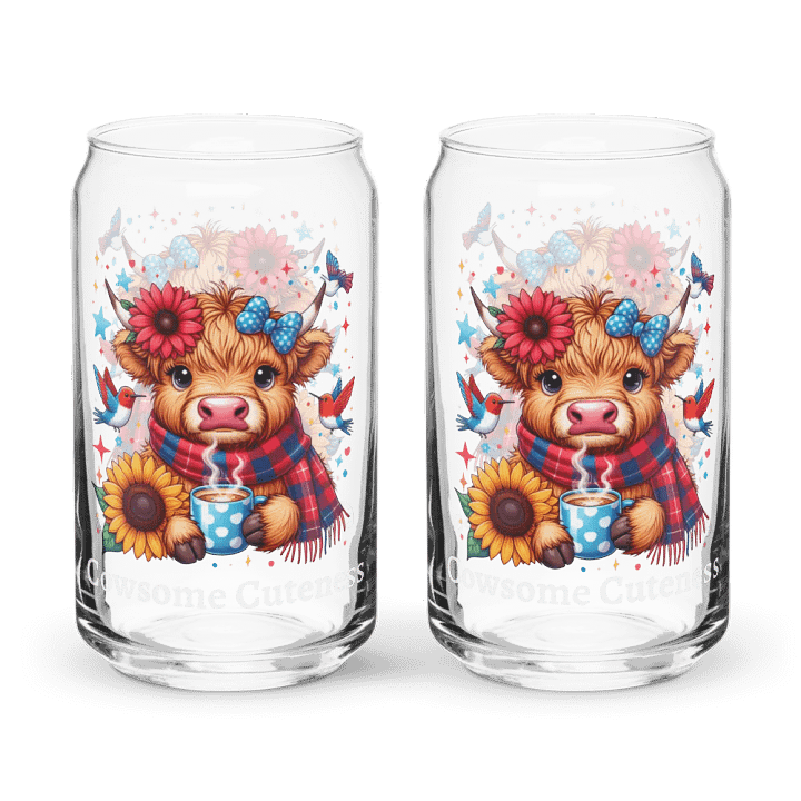 Floral Highland Cow With Humming Birds Drinking Coffee Can-Shaped Glass product image (1)