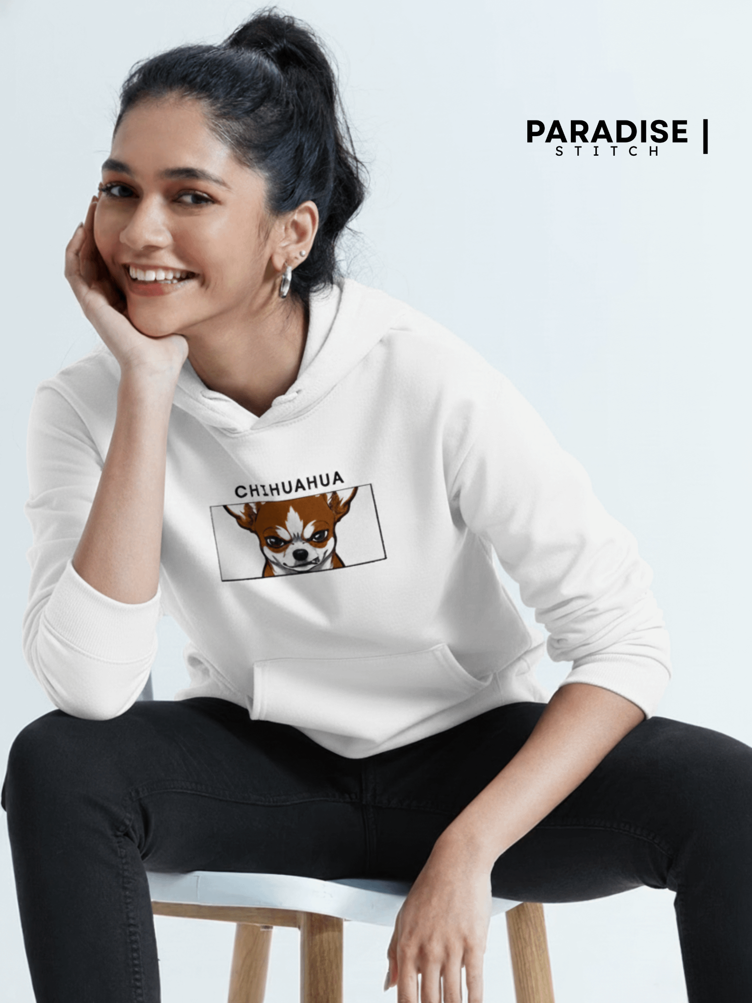 Embroidered Chihuahua Face Peeking Strip Unisex Hoodie product image (1)