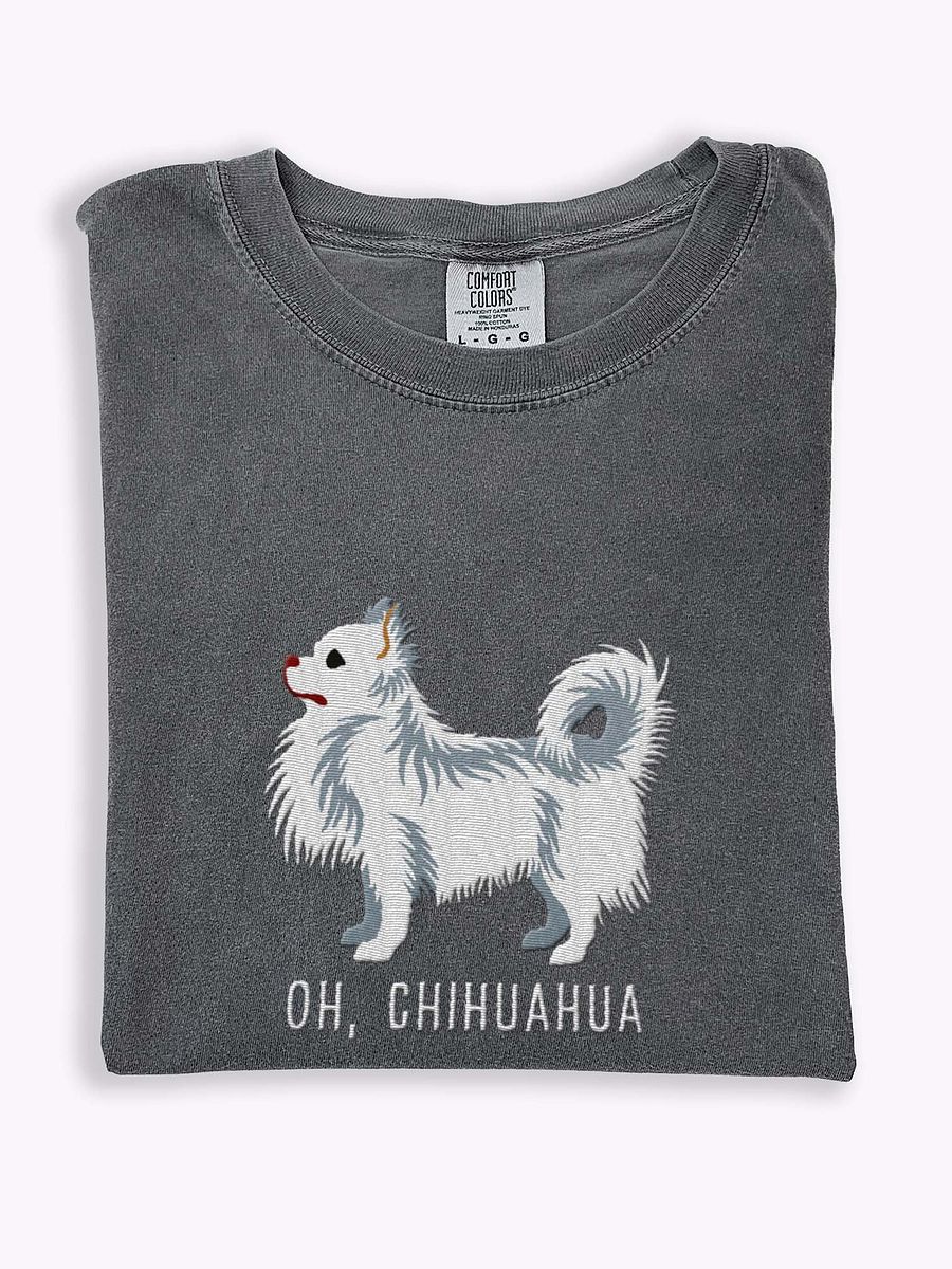 Oh, Chihuahua T-Shirt(Embroidered) of a Longhaired Chihuahua(White) product image (1)