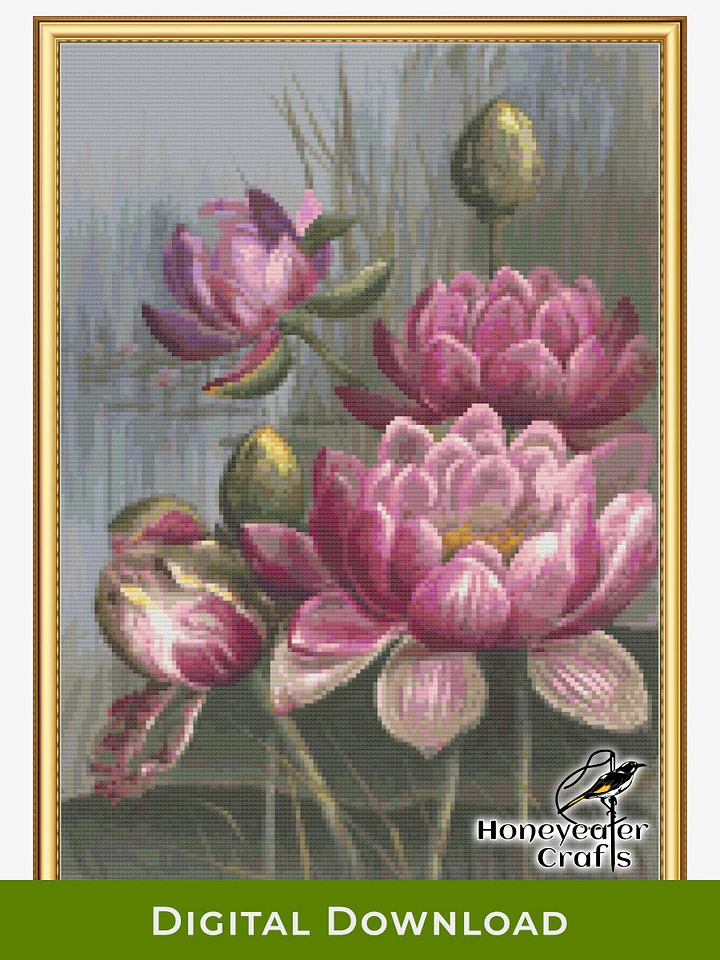 Pink Water Lily: Floral Cross Stitch Pattern PDF product image (1)