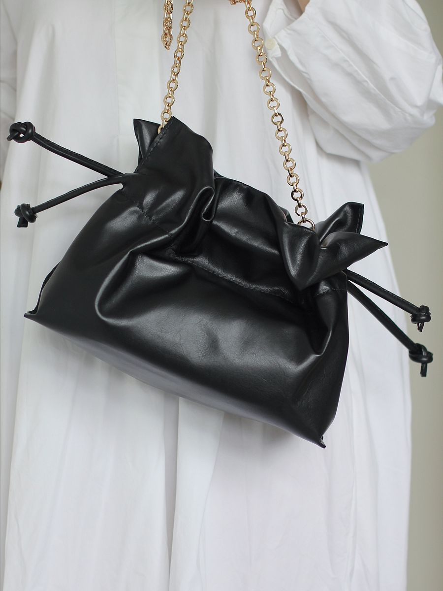 Sample Sale – Black Soft Leather Drawstring Clutch product image (8)