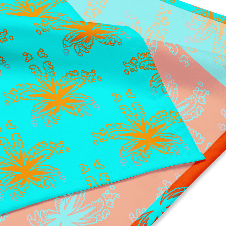 Orange Aqua Blue Cannabis Beach Bandana, 420 Summertime Stoner Fashion, Strange Reefer Weed Leaf Art, Mary Jane Ganja Leaves Print Accessory product image (2)