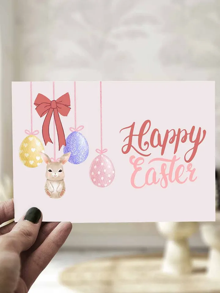 Cute Bunny and Bow Happy Easter Greeting Card product image (1)