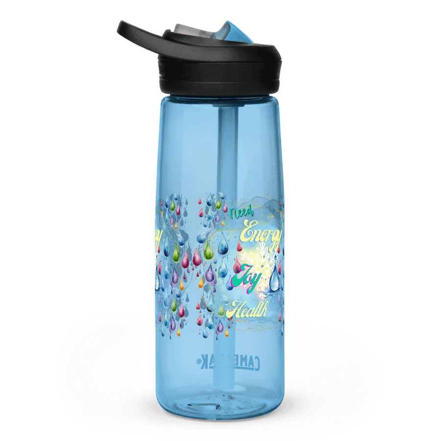Camelback water bottle with beautiful swirly blue water drop splash and drops design featuring ' Need  Energy Love He product image (4)