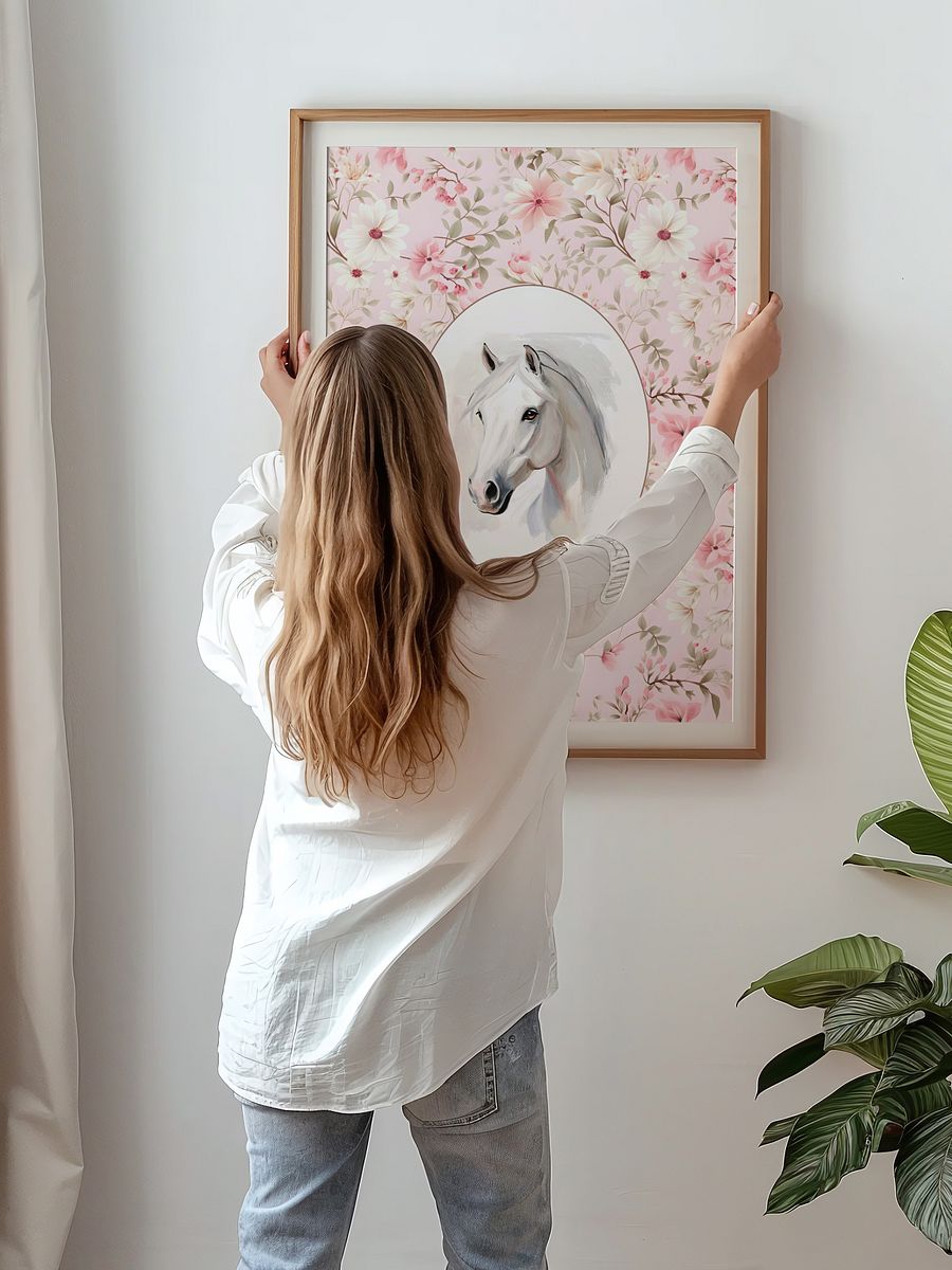 Horse on Pink Floral Pattern Nursery and Home Decor product image (3)