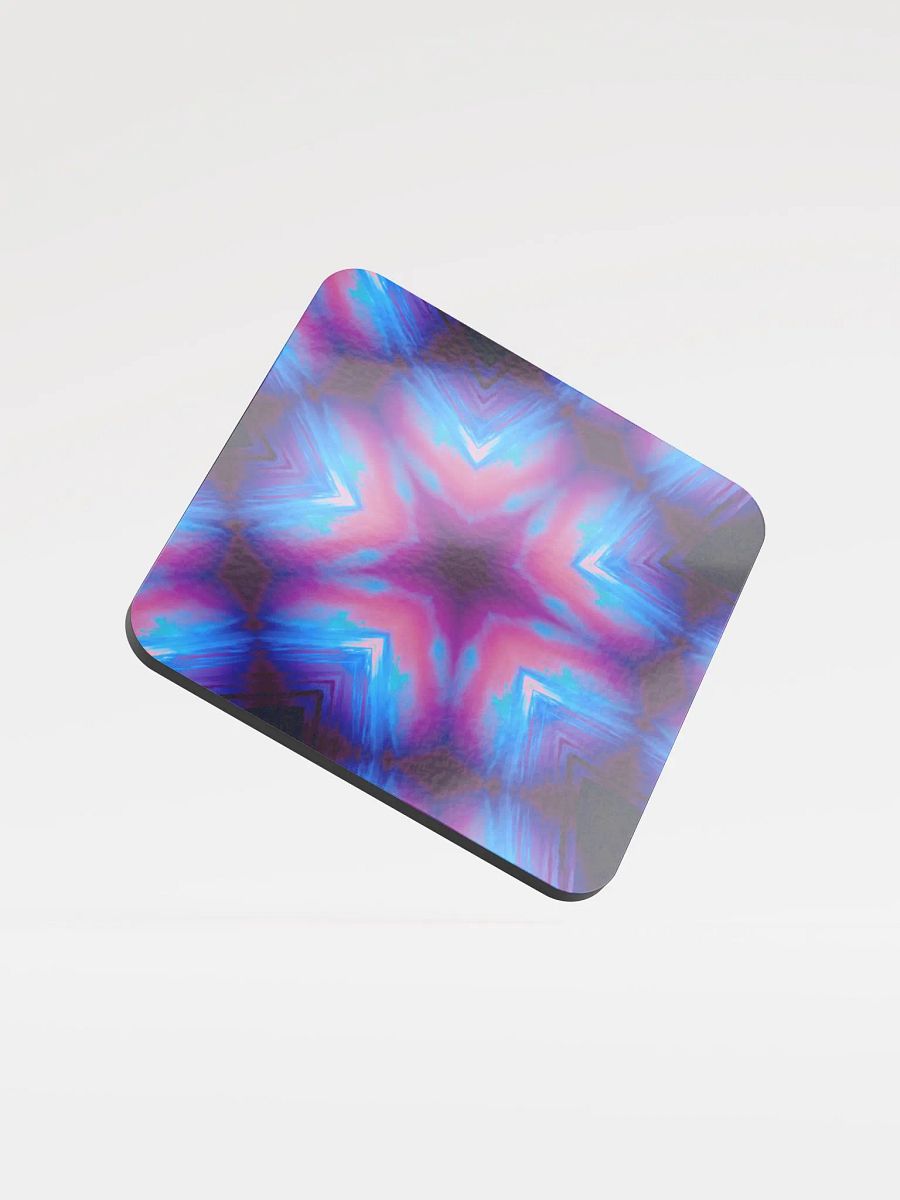 Sea Star Kaleidoscope Art Coastal Coaster, Pink Blue Cotton Candy Color Cork-Back Coaster product image (3)