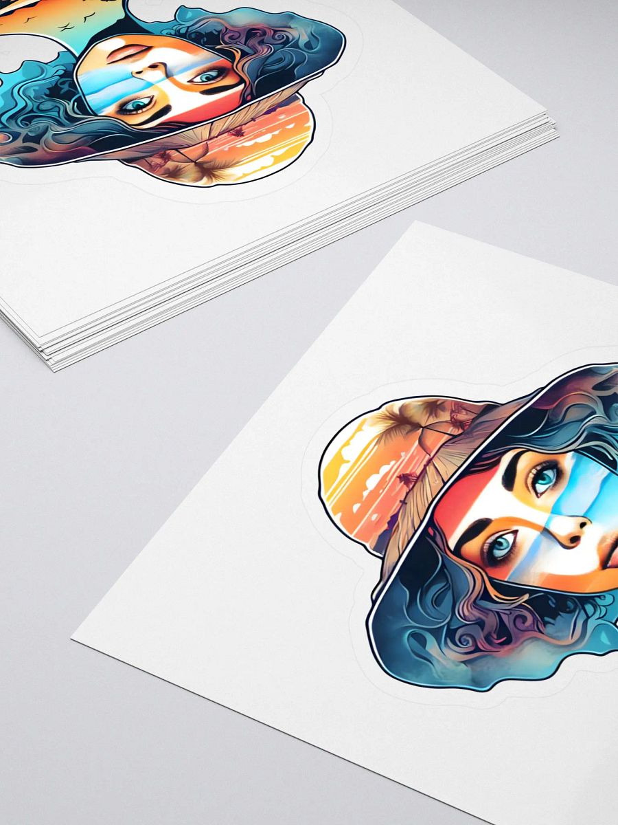 Girl with Sunhat and Sunset Beach Scene Sticker product image (4)