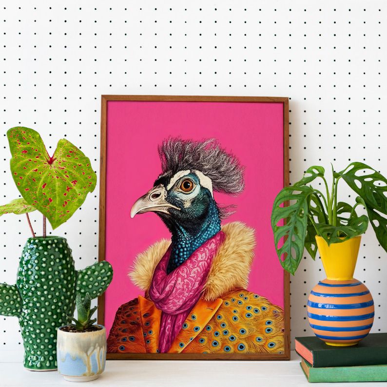 Anthropomorphic Peacock in Yellow Coat Animal Portrait product image (25)