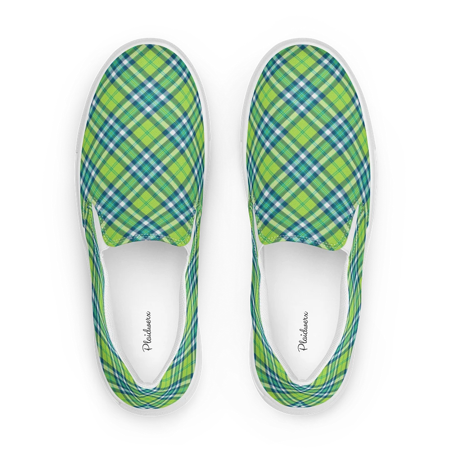 Lime and Turquoise Plaid Men's Slip-On Shoes product image (1)