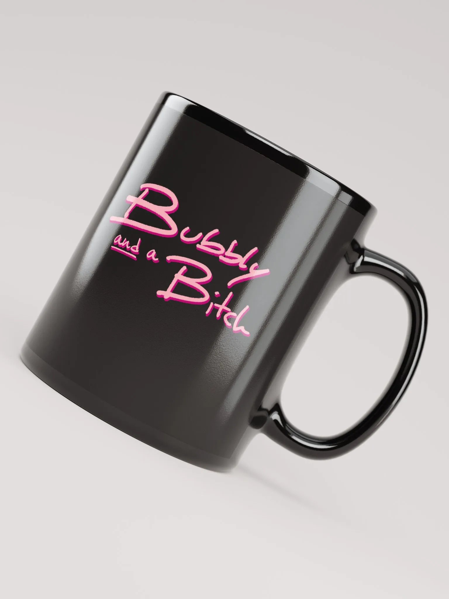 Bubbly and a B*tch (pink shadow design) glossy black mug product image (7)
