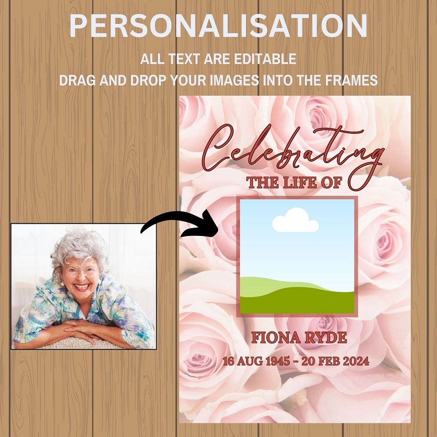 Pink Roses Funeral Photo Collage Sign Set Canva Template product image (6)