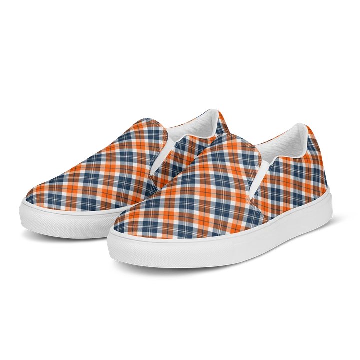 Orange and Blue Sporty Plaid Women's Slip On Shoes product image (2)