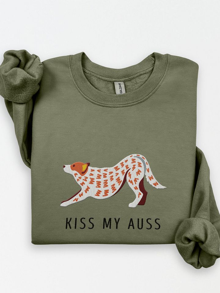 Kiss My Auss Sweatshirt (Embroidered) of an Australian Cattle Dog(Red Heeler) product image (1)