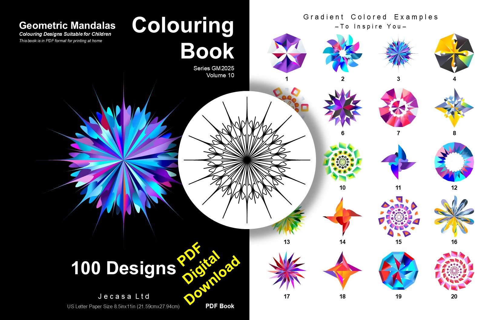 100 Geometric Mandala Coloring Pages | PDF | Digital File | Series GM2025 Vol. 10 product image (1)