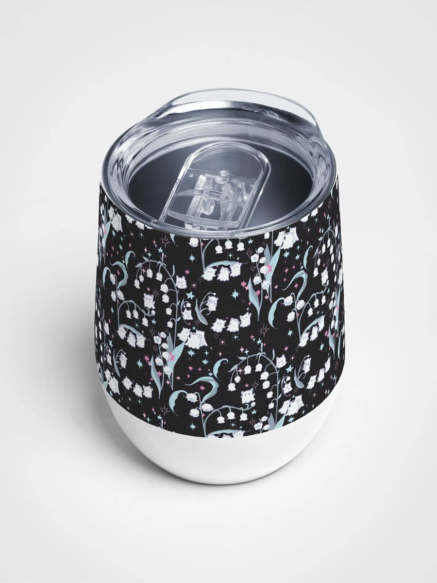 Kitty Ghost Garden of Dreams kawaii Lilies of the Valley Wine Tumbler-- Cute and Cozy on-the-go Sips (Dark) product image (4)