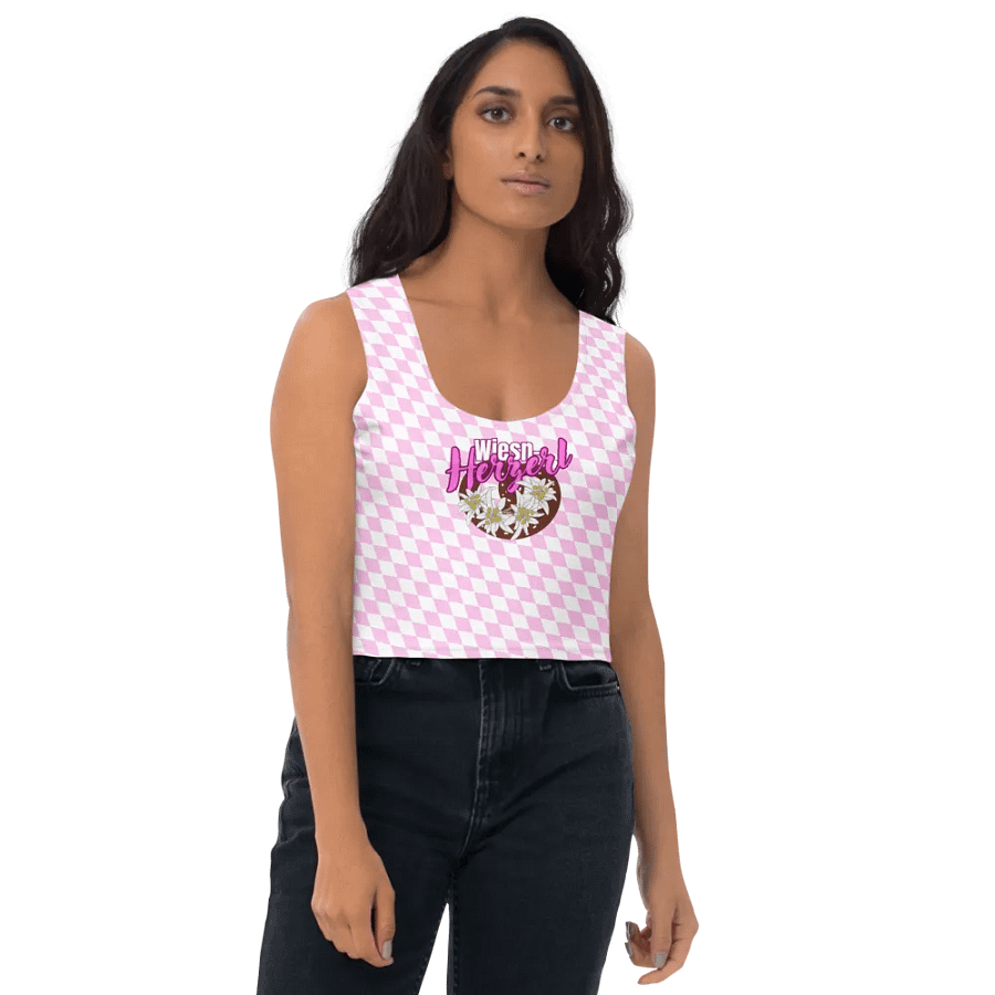 Wiesn-Herzerl Crop T-Shirt Oktoberfest - Rosa-Weisse Rauten product image (11)